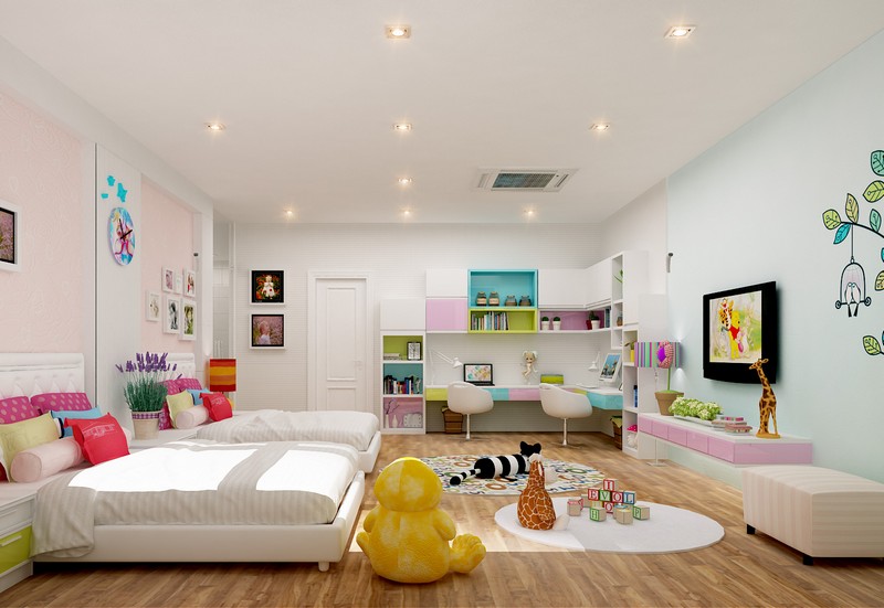 Trần thạch cao phòng ngủ trẻ em nhà chung cư dạng phẳng