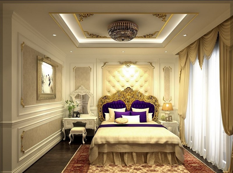 Trần thạch cao phòng ngủ nhà chung cư phong cách tân cổ điển