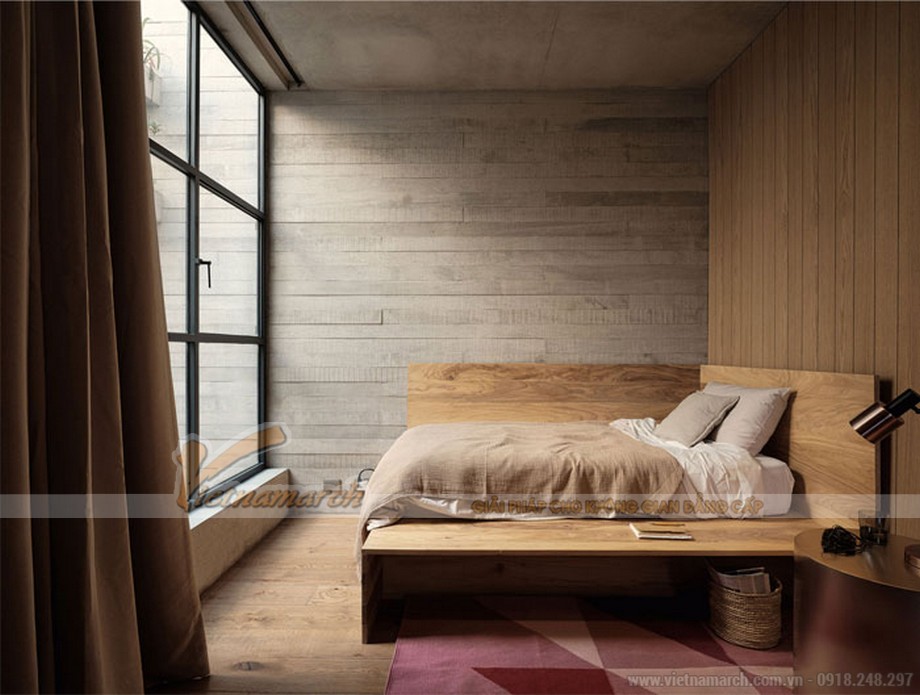 thiết kế phòng ngủ với tường ốp gỗ